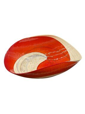 Murano Yalos Art Glass Centerpiece Bowl Rouge Ivory And Red 20" X 11.5" X 7" Dec